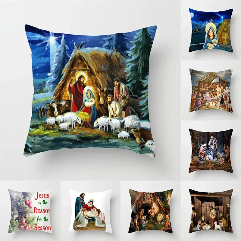 Nativity Cushions Case Retro Oil Painting Christmas Pillowcase Hot Jesus Christ Print Throw Pillows Case Sofa Chair Room Decor